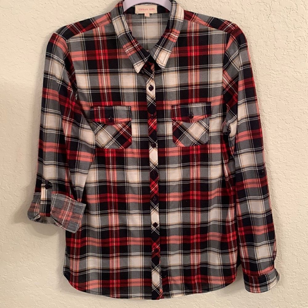 Urban Girl Plaid Corolful Shirt Women’s Size XL